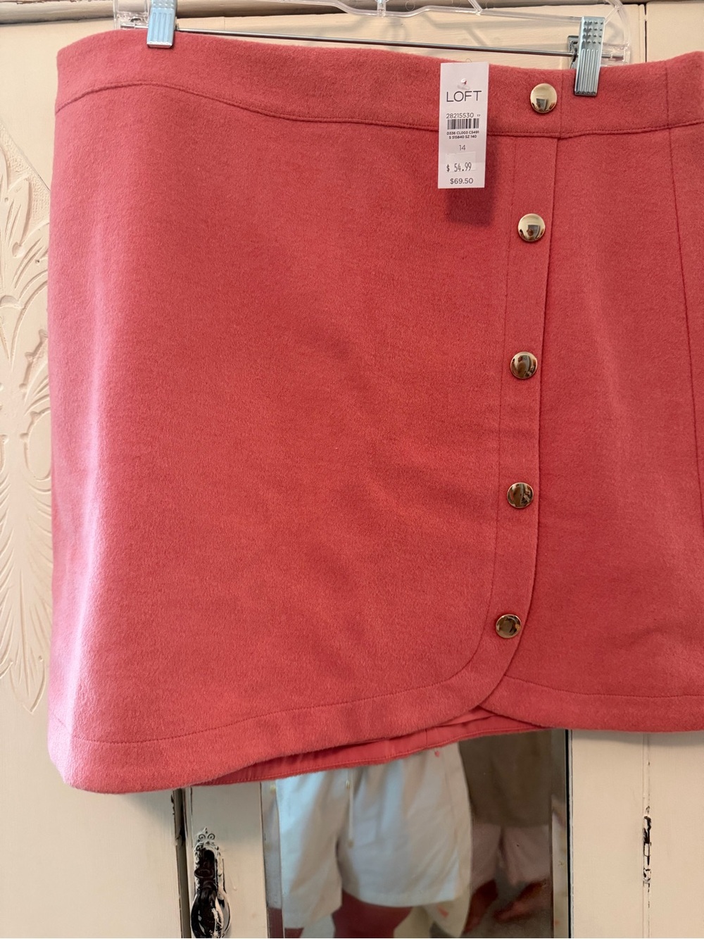 LOFT Coral-Pink Button Front Mini Skirt